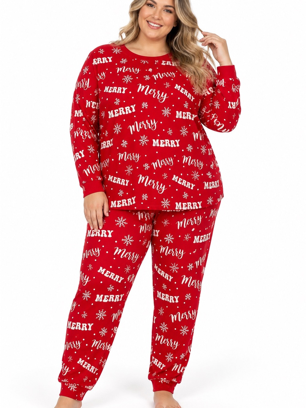 Holiday Time Woman’s  Red 'Merry' Holiday Pajama Set - 1120